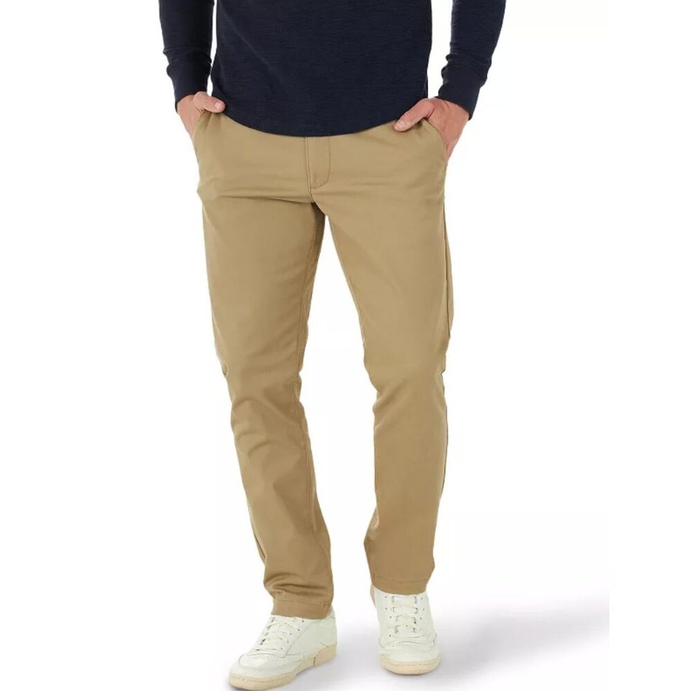 Lee Mens Extreme Motion MVP Khakis Relaxed Fit Straight Leg Pants 44x32 Tan